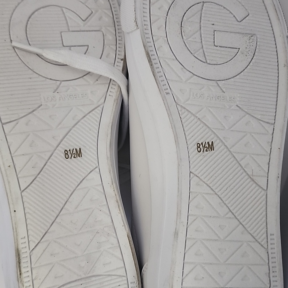 GBG Los Angeles White Sneakers with Pink Heel and Charm Accents - Picture 7 of 7